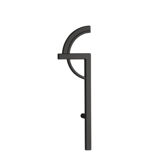 "A black geometric pull bar handle on a white background."
