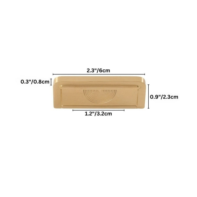 "Dimensions of a textured gold Erdas pull bar handle."