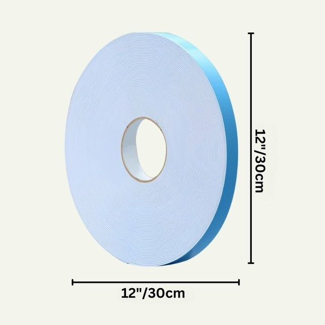 Double-sided adhesive tape roll measuring 12 inches, used for mounting Erial PVC Wall Panels in DIY wall projects.