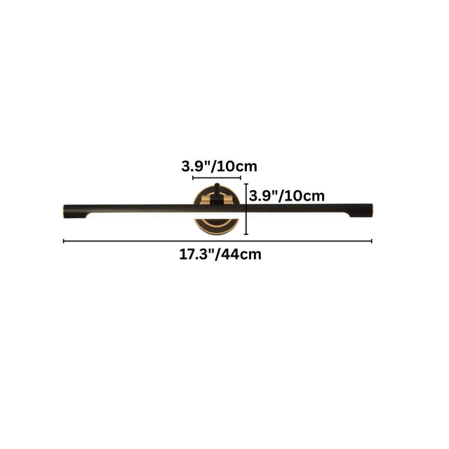 "Dimensions of a sleek black wall lamp with a horizontal bar design, 17.3 inches in length and a base width of 3.9 inches."