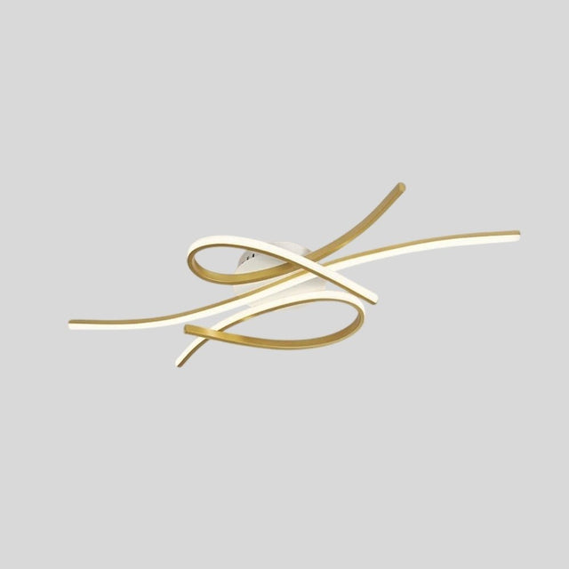 "A modern ceiling light with intertwining LED bars in a sleek, abstract design."