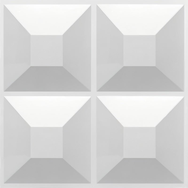 Haidri Wall Panel featuring a 3D geometric design with four raised square patterns in a glossy white PVC finish, ideal for modern interiors.