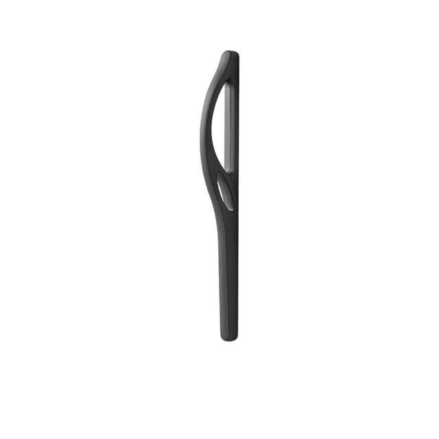 "Modern, curved Nickel pull bar handle with a sleek, hollowed design."