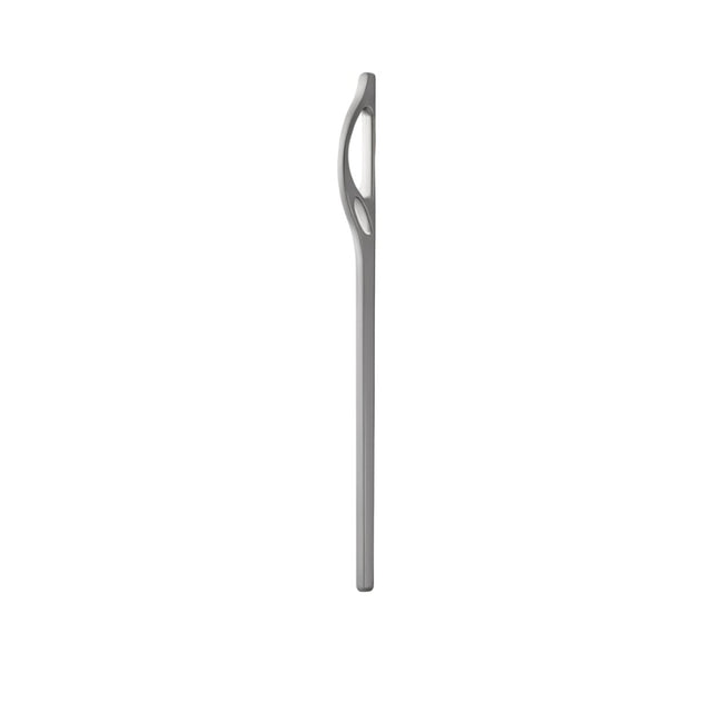 "Profile view of a modern, curved pull bar handle with a hollowed design, made of zinc alloy."