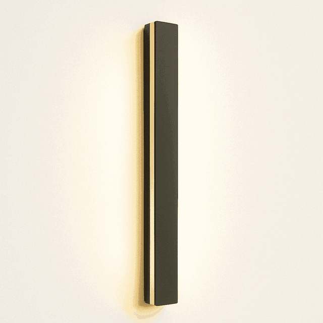 Helios LED Outdoor Wall Lamp with warm LED glow and slim black frame, perfect for stylish outdoor lighting.