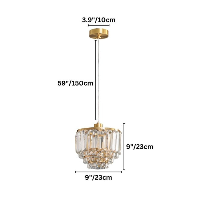 "Dimensions of a Hylona pendant light, showing a fixture height and width of 9 inches (23 cm), a canopy width of 3.9 inches (10 cm) and a cord length of 59 inches (150 cm)."