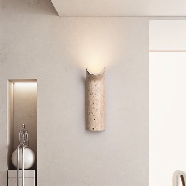 "Ilana linear marble wall lamp featuring a minimalist long bar design, ideal for modern bedrooms or stairways."