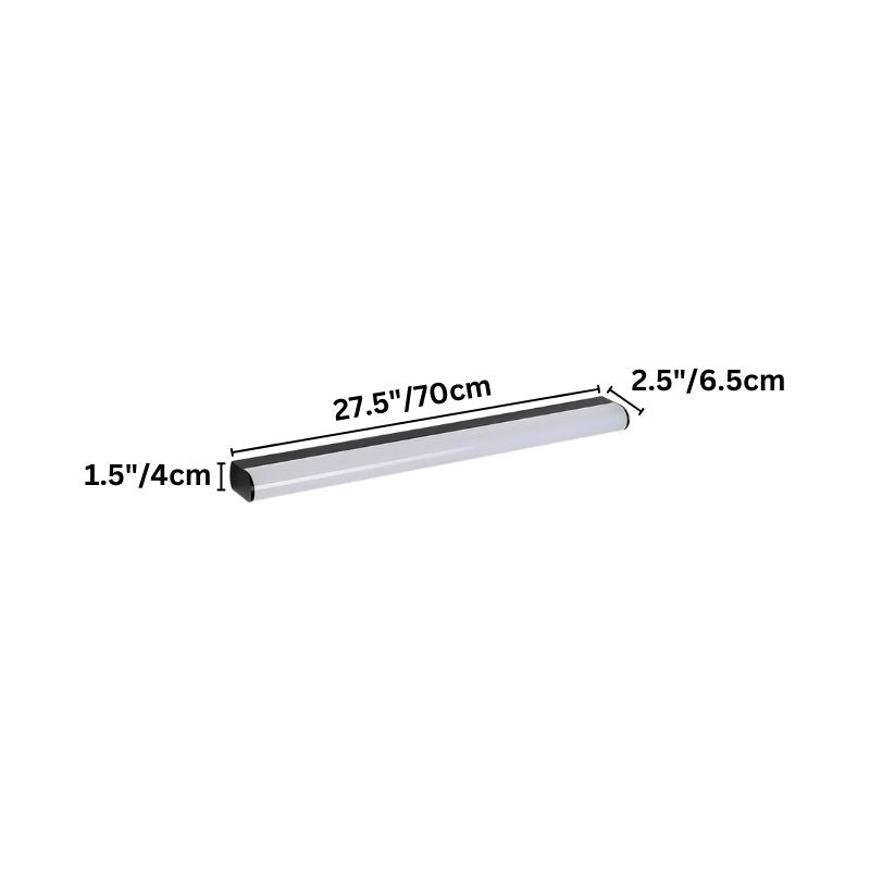 "Modern wall lamp with dimensions labeled: 27.5 inches long, 2.5 inches wide, and 1.5 inches deep."