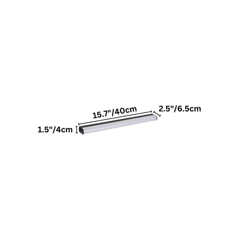 "Modern wall lamp with dimensions labeled: 15.7 inches long, 2.5 inches wide, and 1.5 inches deep."