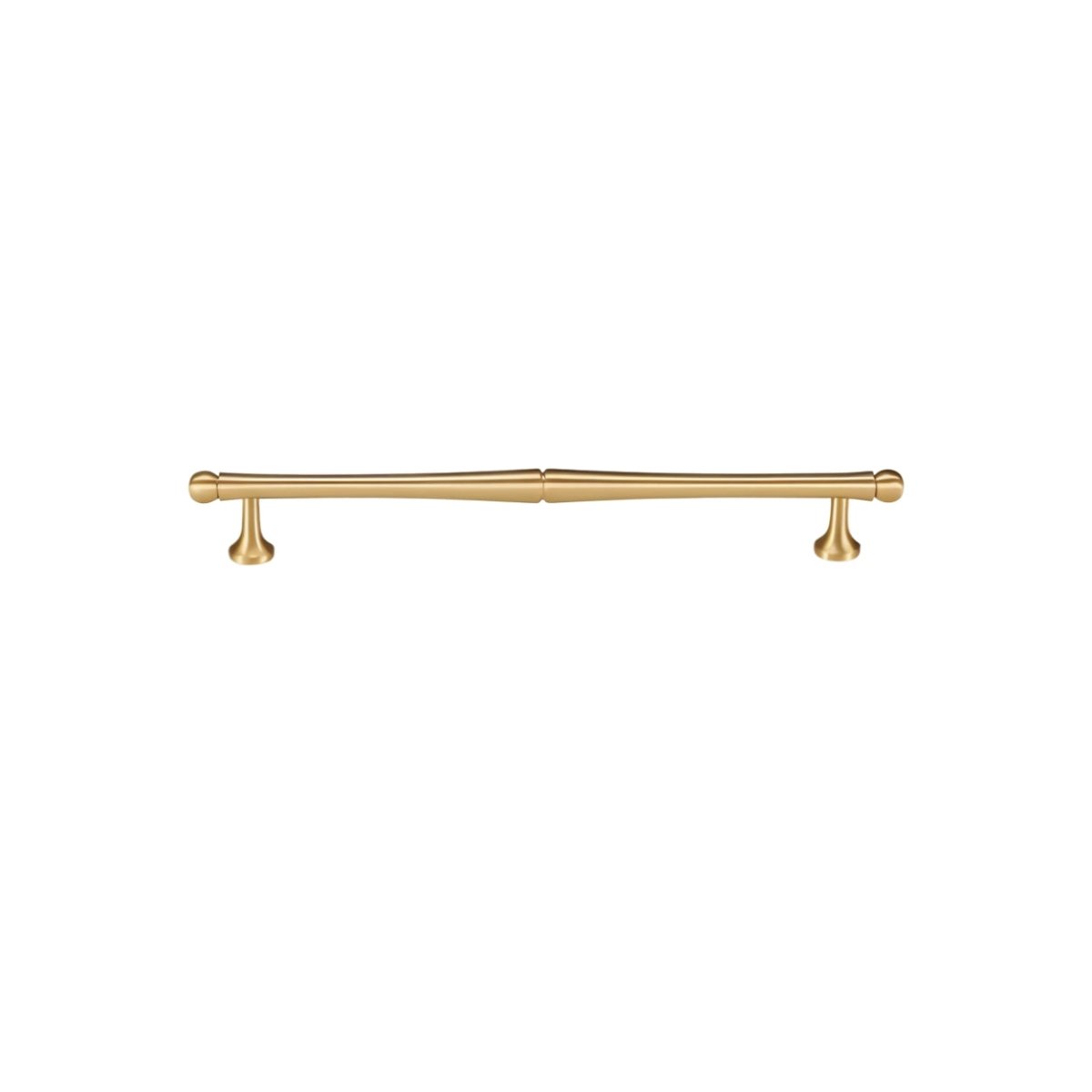 "A brass Knox pull bar handle isolated on a white background."