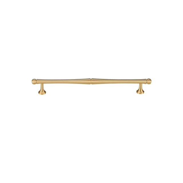"A brass Knox pull bar handle isolated on a white background."