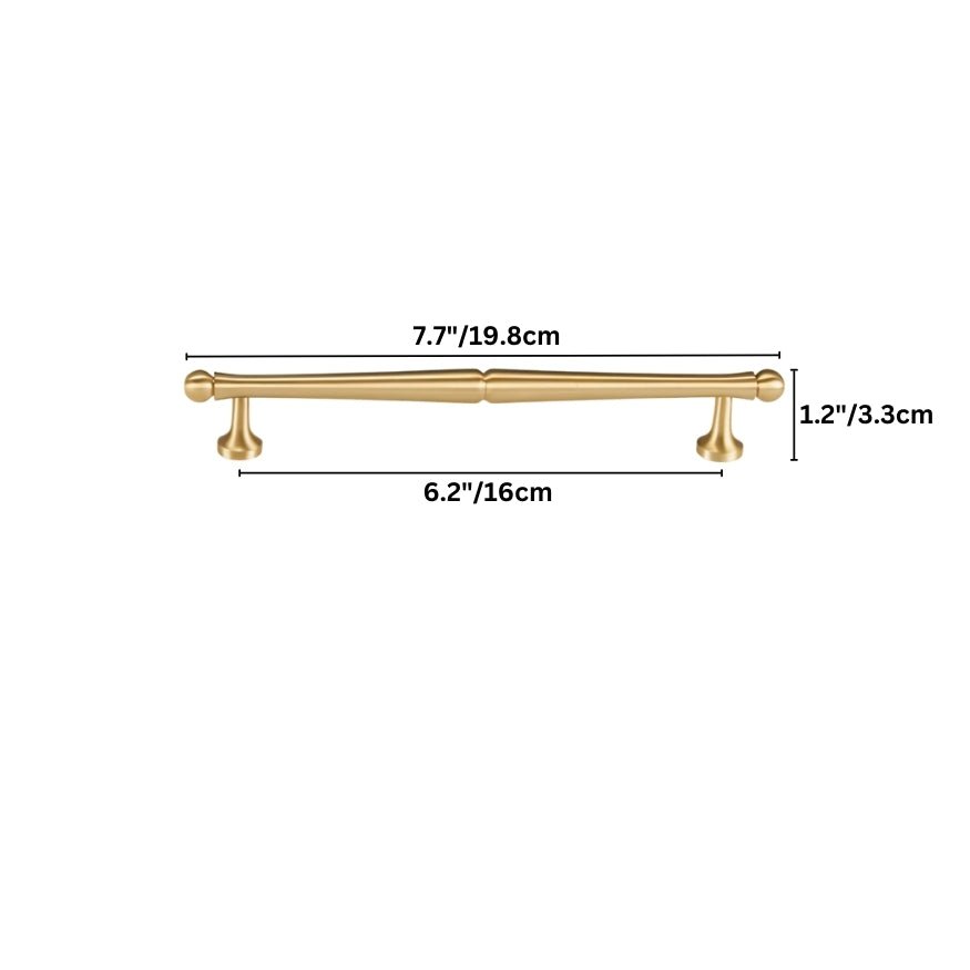 "Dimensions of a brass Knox pull bar handle for drawers."