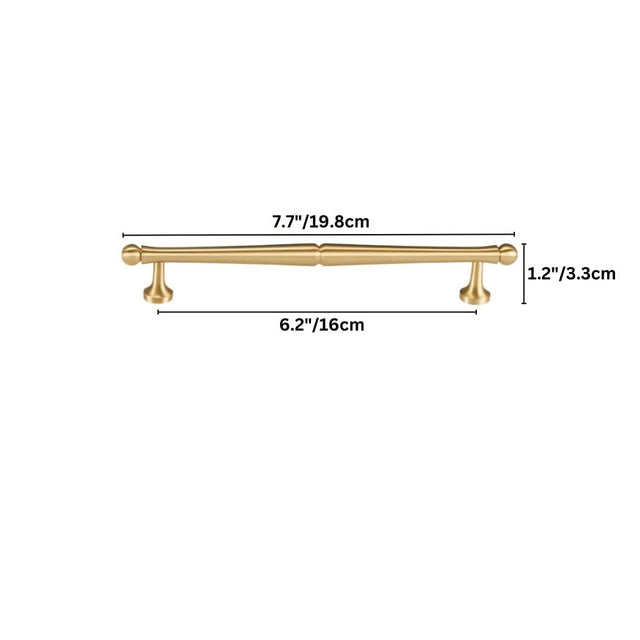"Dimensions of a brass Knox pull bar handle for drawers."