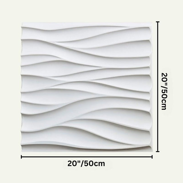 Single Lavic 3D wavy wall panel with dimensions 20x20 inches (50x50 cm), showing its sculpted wave pattern and square shape.