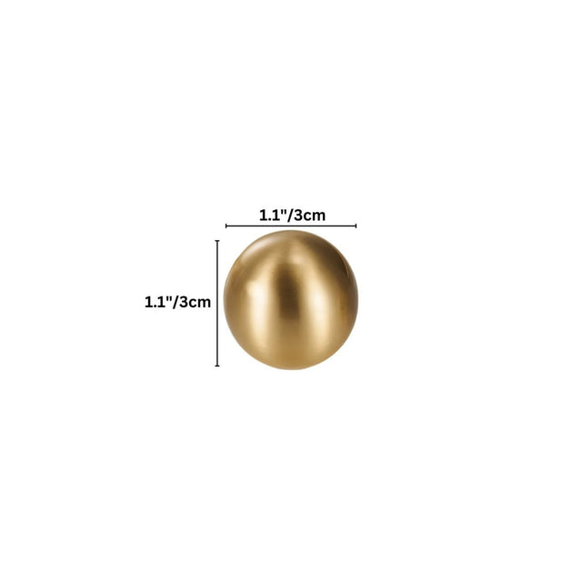 "Dimensions of a gold brass knob with spherical design: 1.1 inches (3 cm) in diameter."