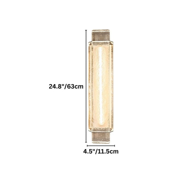 "Dimensions of a modern cylindrical wall lamp featuring metal and textured crystal."