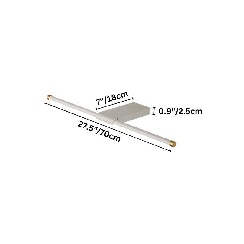 "Dimensions of the 70cm Lisorva wall lamp, a sleek metal and PC fixture with brass accents, ideal for modern bathroom vanity lighting."