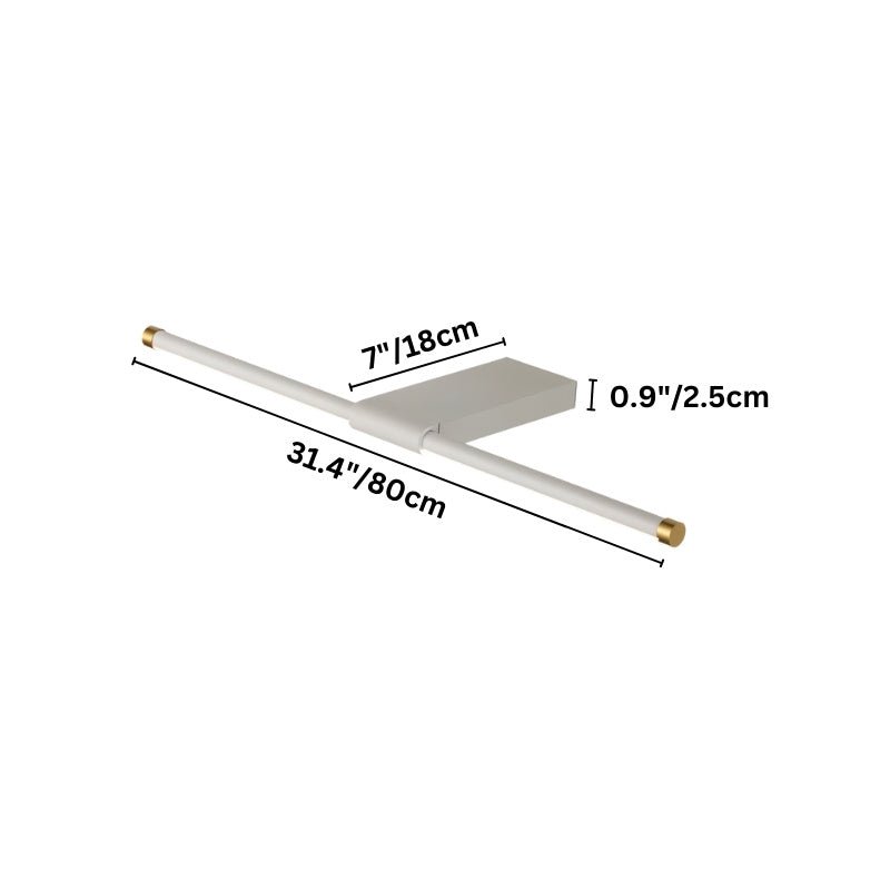 "Dimensions of the 80cm Lisorva wall lamp, a sleek metal and PC fixture with brass accents, ideal for modern bathroom vanity lighting."