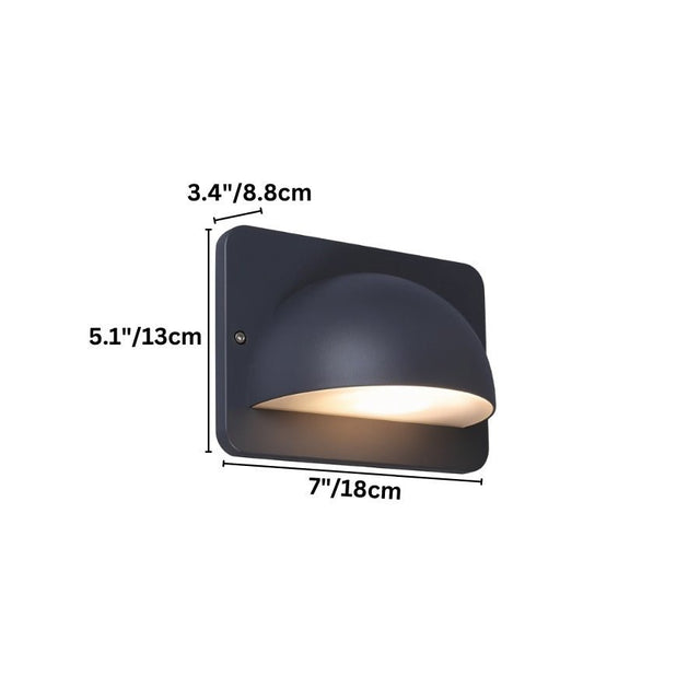 "A modern dome-shaped outdoor wall lamp with a square base and PC diffuser, designed for soft, downward lighting."