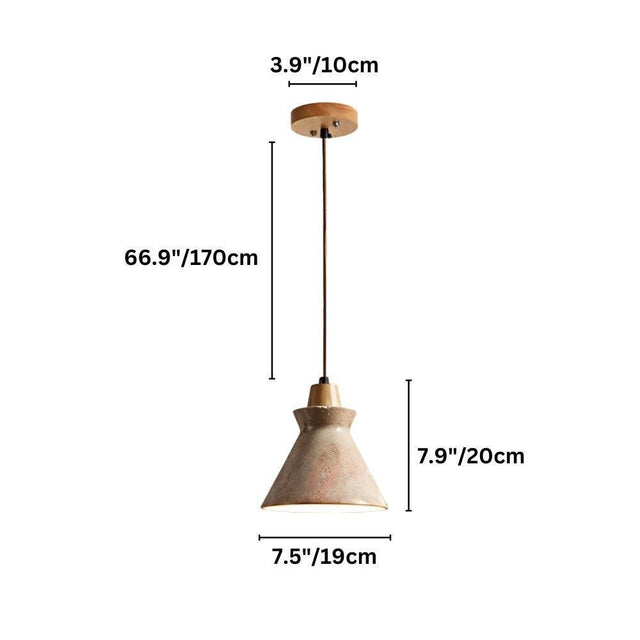Menra Pendant Light dimensions: 7.9in height, 7.5in diameter, 66.9in cord, with natural stone and wood design for indoor use.
