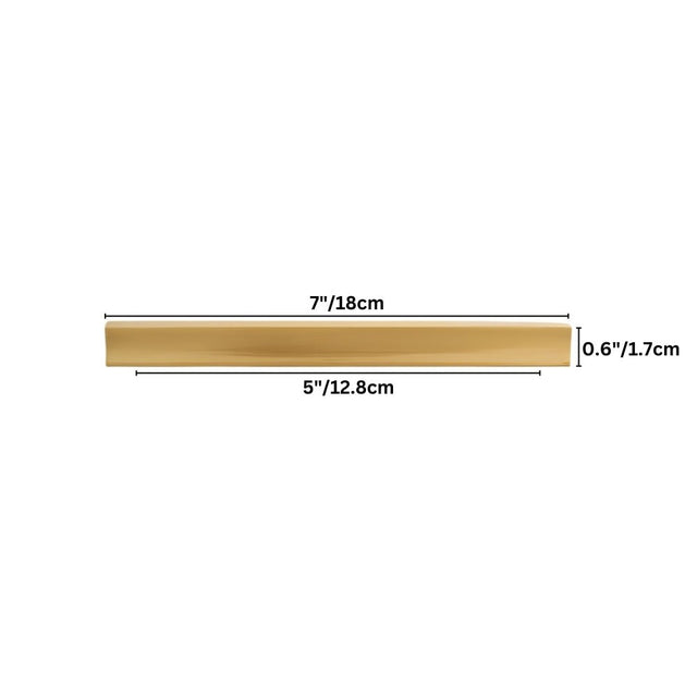 "Line drawing of a brushed brass pull bar showing its dimensions for cabinet installation."