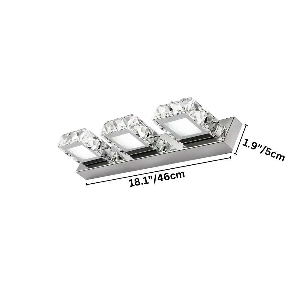"Dimensions of a modern crystal wall lamp, showing a width of 18.1 inches and a depth of 1.9 inches."