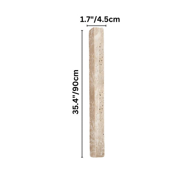 "Dimensions of a minimalist rectangular travertine wall lamp: 35.4 inches in height and 1.7 inches in width."