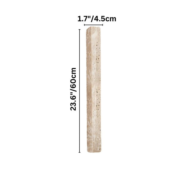 "Dimensions of a minimalist rectangular travertine wall lamp: 23.6 inches in height and 1.7 inches in width."