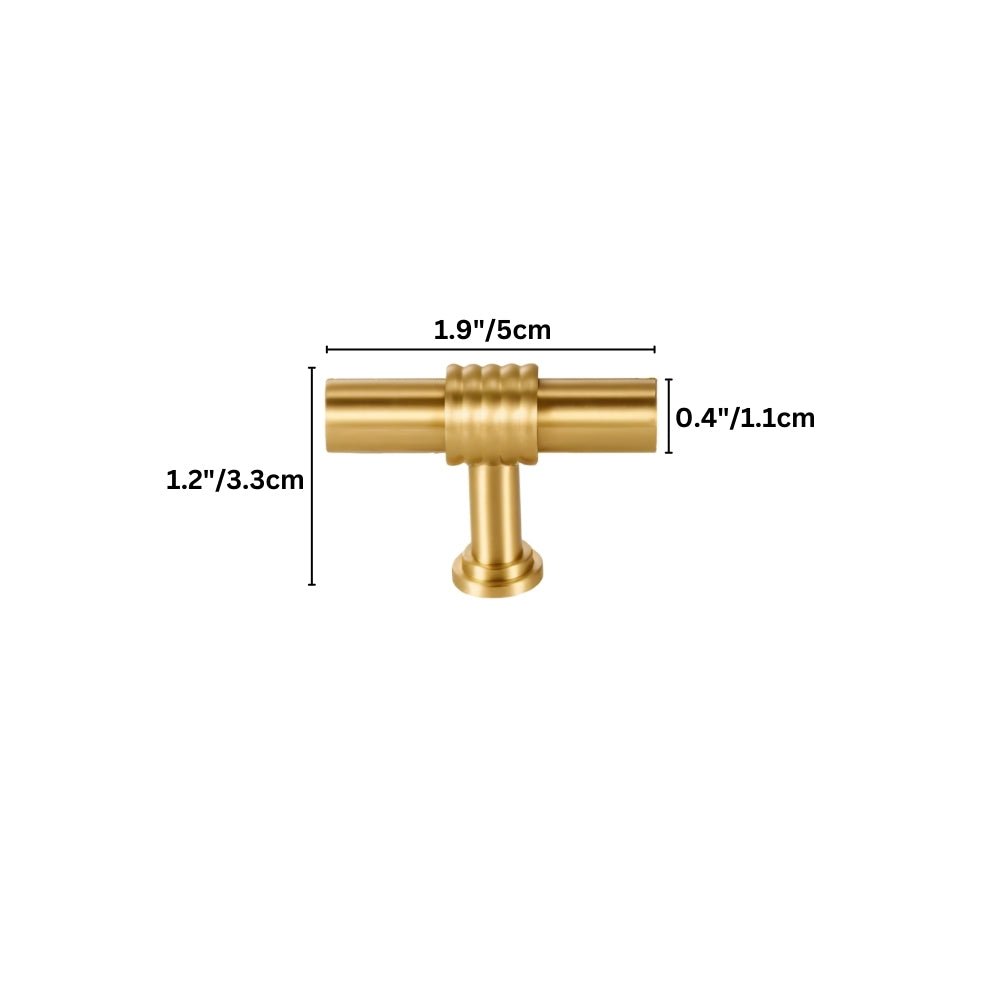 "brass T-knob with dimensions labeled for width and height"