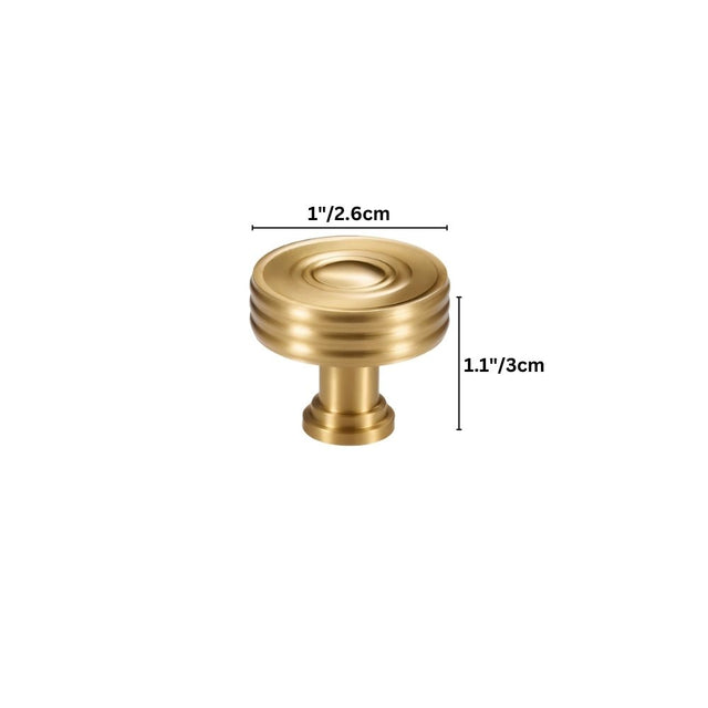 "brass knob with dimensions labeled for width and height"