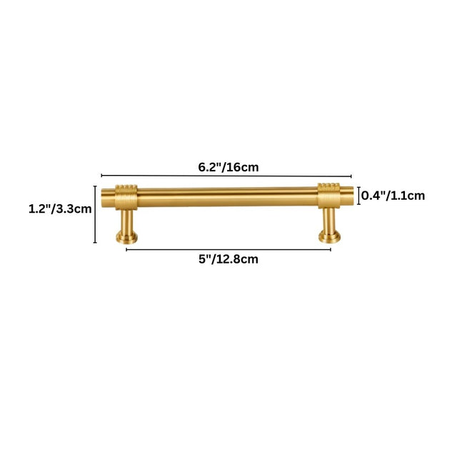 "brass large pull bar with labeled dimensions for width and height"