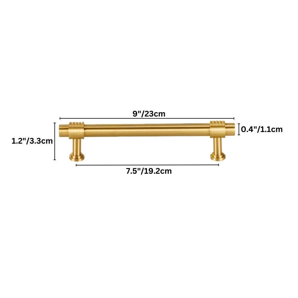 "brass large pull bar with labeled dimensions for width and height"