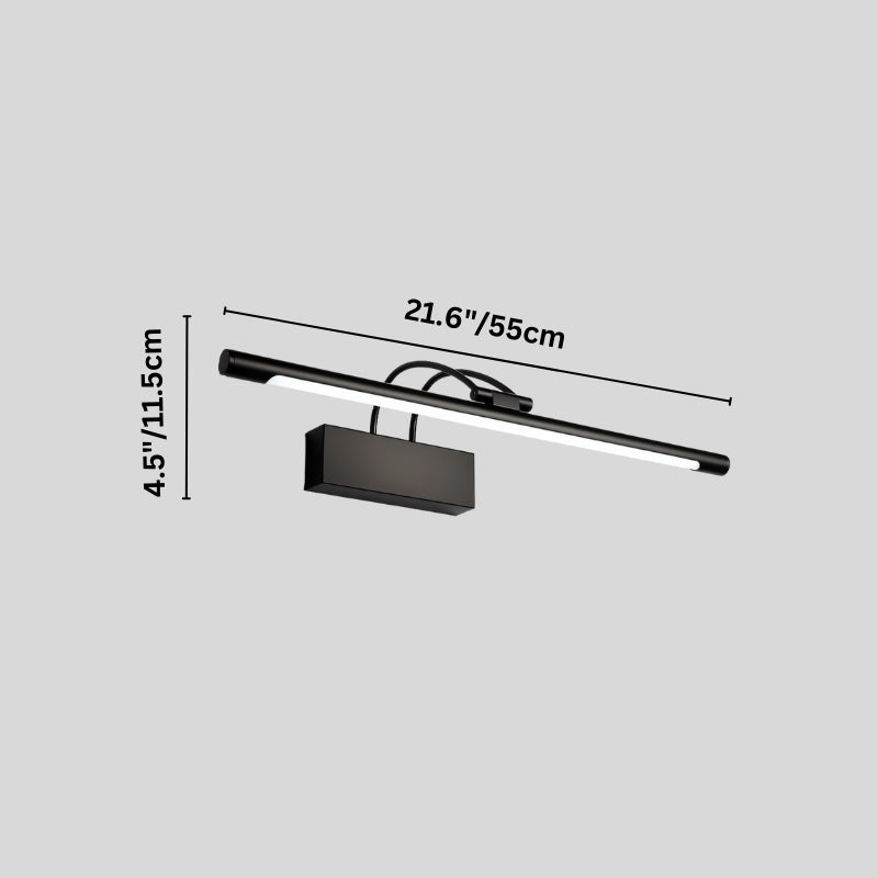 "A modern LED wall lamp with labeled dimensions, showcasing its sleek design and 21-inch length."