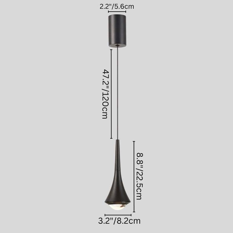 Dimensions of the black Osvet Pendant Light with a slightly wider base, measuring 47.2 inches in height and 3.2 inches in diameter.
