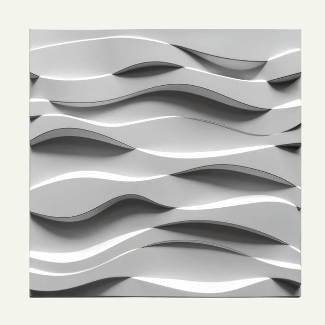 Palston Wall Panel with 3D wave design in gray PVC, ideal for modern interior wall decoration and accent walls.