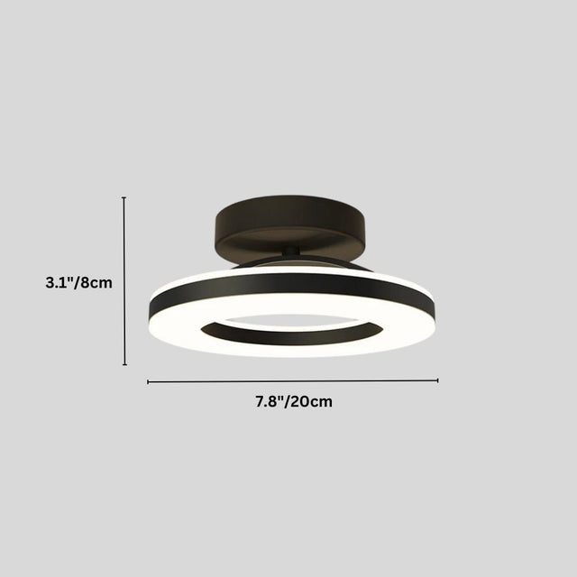 "Dimensions diagram of a modern circular ceiling light with black dual-ring design."