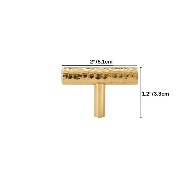 "Dimensions of a hammered brass knob, showcasing its textured, artisanal design and size for cabinetry and drawers."