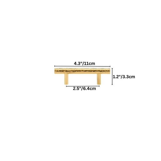 "Dimensions of a very small hammered brass pull, ideal for delicate cabinetry and drawers."