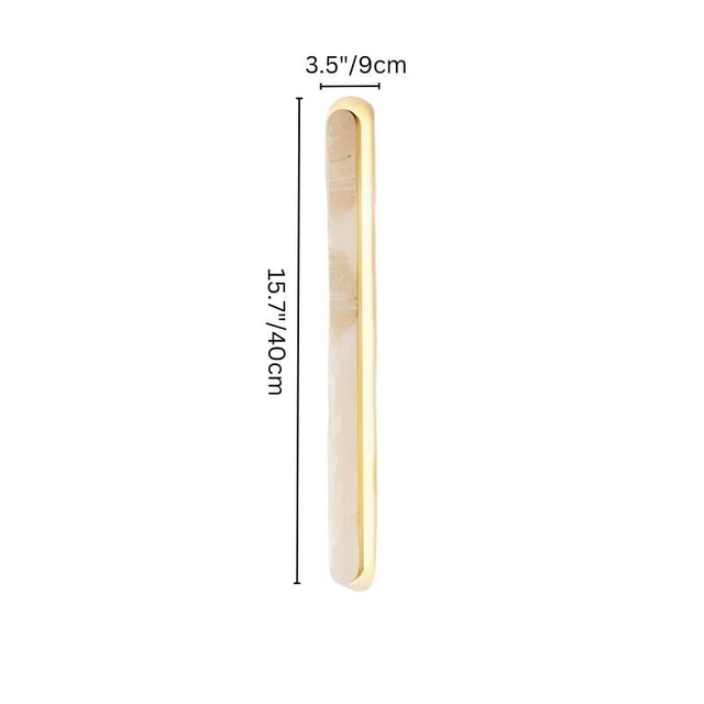 "Modern travertine wall light with 40cm height and sleek gold trim"