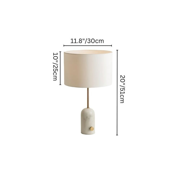 "Table lamp dimension guide, height 20 inches, lampshade width 11.8 inches, and base height 10 inches, modern design"