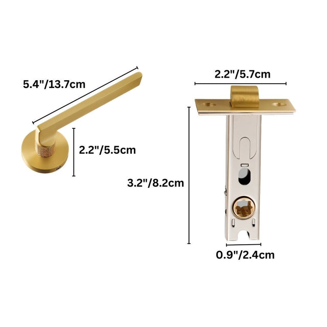 Sabaat Handle and Lock with detailed measurements, highlighting dimensions for accurate interior door fitting.