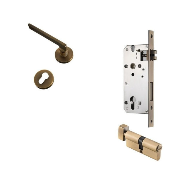 Sabaat Handle and Lock in bronze with euro profile cylinder and mortise lock, perfect for traditional interiors.