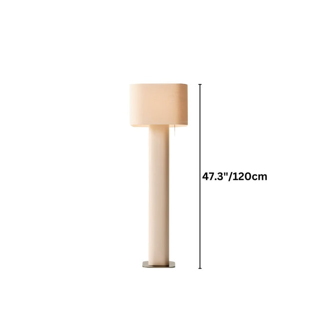 "Dimensions of a modern floor lamp with a cylindrical iron base and a fabric shade."