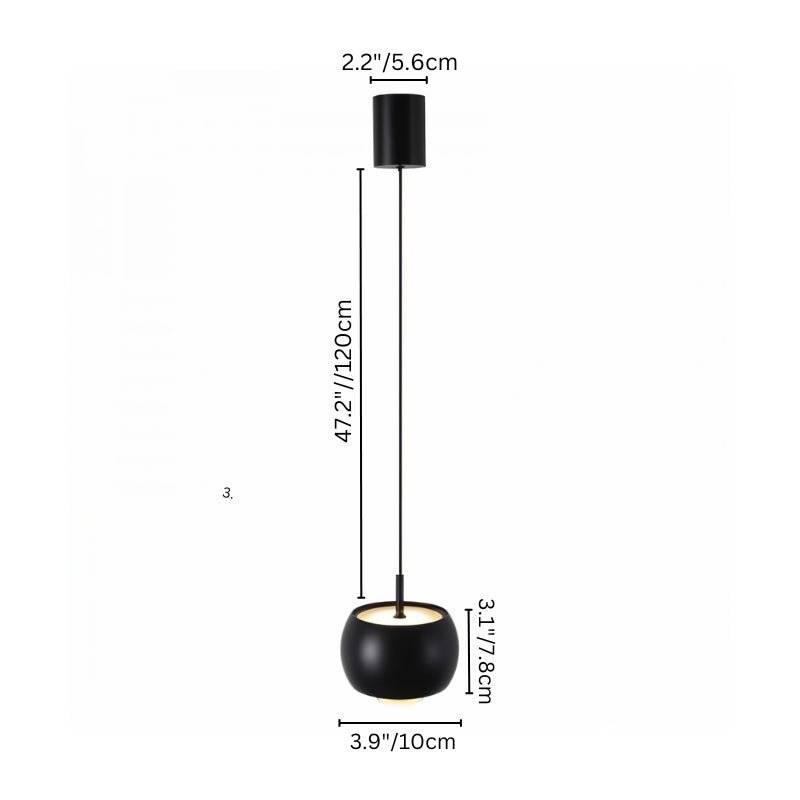Sefer Pendant Light dimensions with black rounded shade, adjustable cord, and compact design, ideal for contemporary interiors.