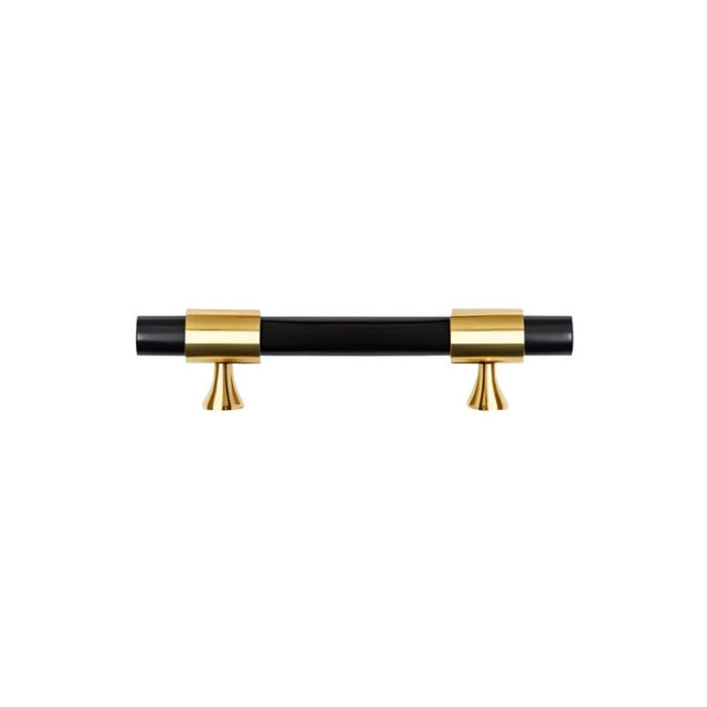 "A luxurious black marble handle with polished brass accents, ideal for contemporary and classic interiors."