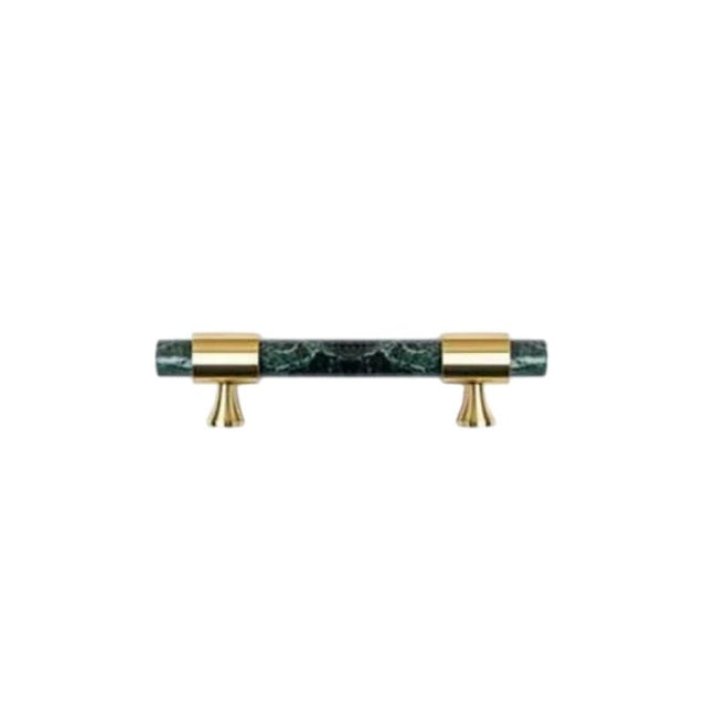 "A luxurious green marble handle with polished brass accents, ideal for contemporary and classic interiors."