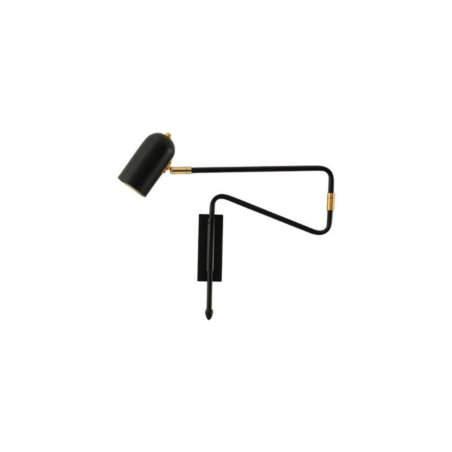 "Black and gold adjustable arm bedside reading lamp."