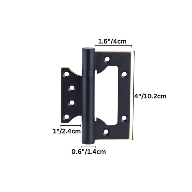 "A 4-inch brass door hinge with a reinforced design and multiple screw holes, shown with dimensions."