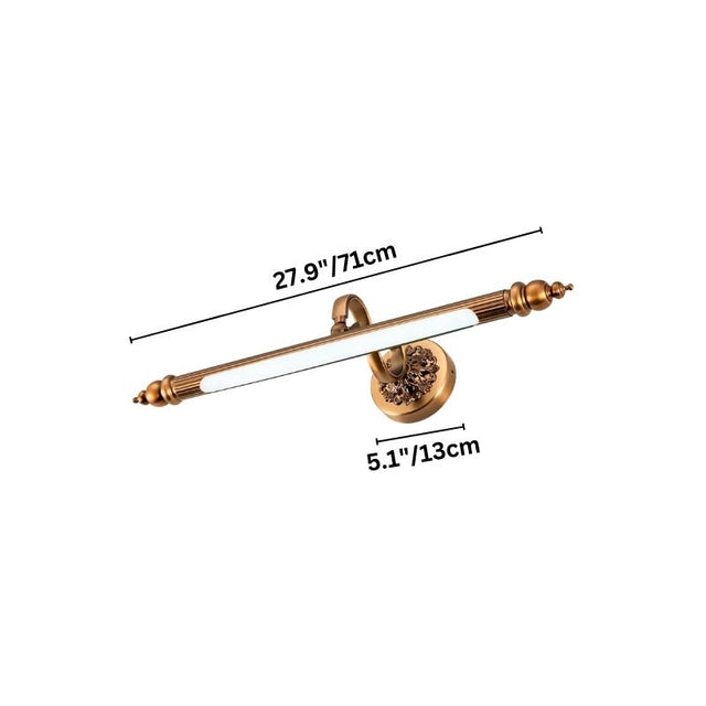 "Dimensions of a retro copper wall lamp with an elegant rod-shaped light fixture, 27.9 inches in width and 5.1 inches in depth."