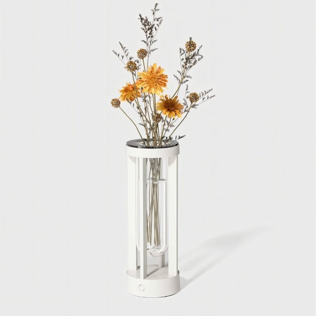 White Svetu Waterproof Rechargeable Pendant Table Lamp with integrated LED and dried flowers, ideal for minimalist indoor or outdoor lighting.